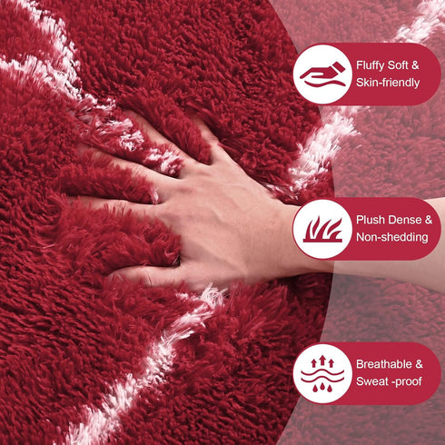 5x7 Area Rugs for Living Room Bedroom, Washable Non-Slip Feet Red White Throw Rug, Soft Plush Shaggy Fluffy Geometric