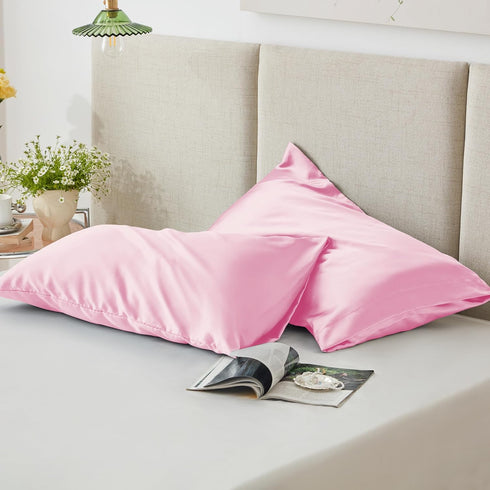 Love's Cabin King Size Satin Pillowcase Set of 2, Similar to Silk, Cooling Pillow Covers for Hair and Skin, Pink
