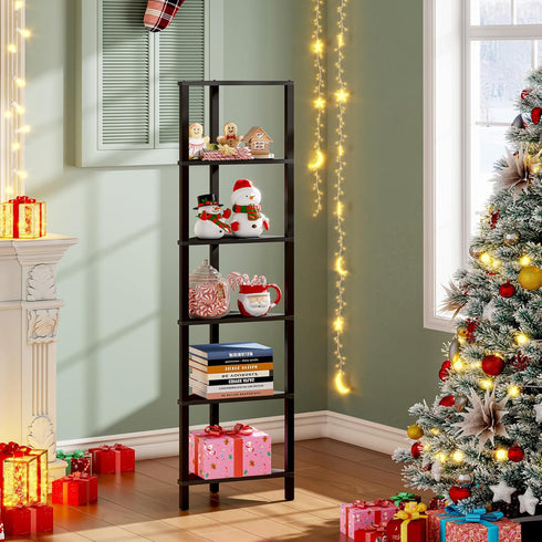 6-Tier BS05BK006 TUTOTAK Corner Shelf, Corner Bookshelf for Small Space, Narrow Display Corner Shelf Stand with Storage