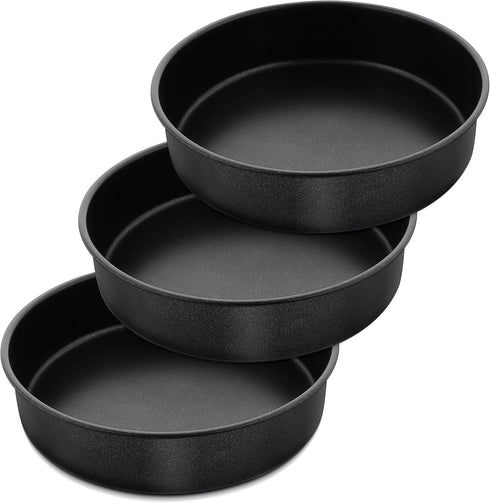 Herogo 8 Inch Round Cake Pan Set of 3, Black Nonstick Stainless Steel Baking Pan for Birthday Wedding Layer Cakes