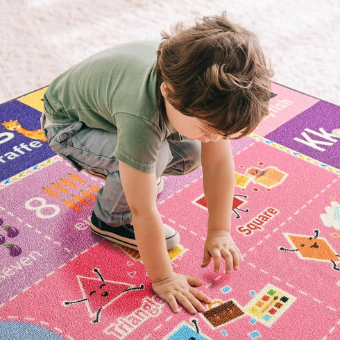 Macgace 4x6 ABC Kids Rug for Playroom, Pink Purple Washable Classroom Area Rugs, Toddler Educational Play Mat