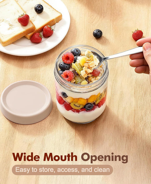 6 pack 16 oz Overnight Oats Containers with Lids and Spoons Glass Jars with Airtight Lids: Wide Mouth Mason Salad Jars