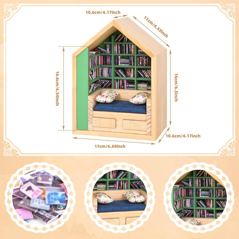 SIHPTO 300pcs Stress Relief Mini Bookshelf with Mini BooksMiniature Library Decor for Book Lovers, Stress-Relieving