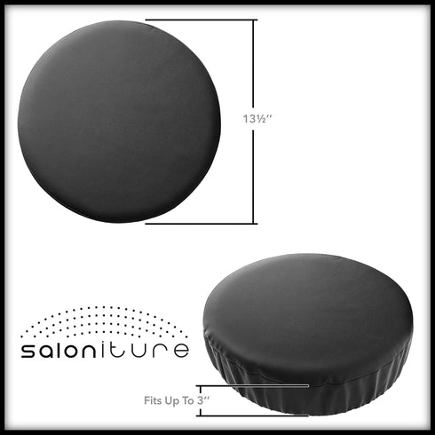 2-Pack 13-1/2 Inch Saloniture Round Stool Seat Cover, Waterproof Slipcover for Swivel Chair or Barstool - Black