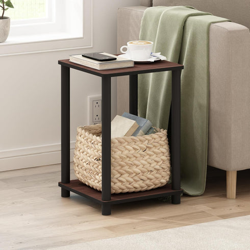2-Tier Furinno TURN-N-TUBE Side Table, Modern Square End Table with Open Shelf, Toolless Night Stand, Bedside Table