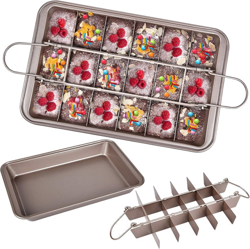 Brownie Pans with Dividers, Non-Stick Baking Tray with 18 Pre-Cut Molds, 12 x 8 Inches