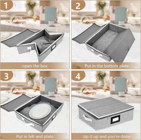 homyfort Platter Storage Case, Hard Shell China Storage Containers with 5 Felt Dividers, Stackable Platter Storage