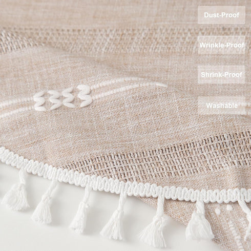 24 Inch Round Linen Light Coffee Small Tablecloth Farmhouse Embroidered Bedside Table Cover Washable Wrinkle Resistant