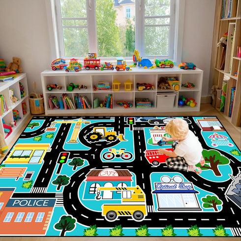 5x7 Car Rug Play Mat - Kids Play Rugs City Life Road Map Rug Feet Large Educational Traffic Track Car Mat for Kids Toy