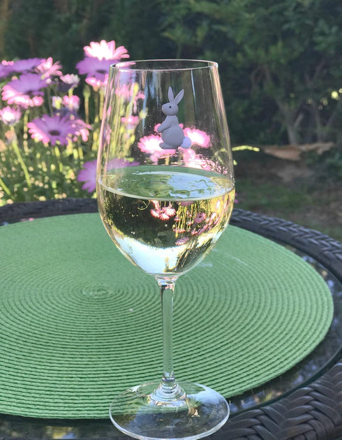 Magnetic Wine Glass Charms - Cute Bunnies and Flower Drink Markers Set of 6