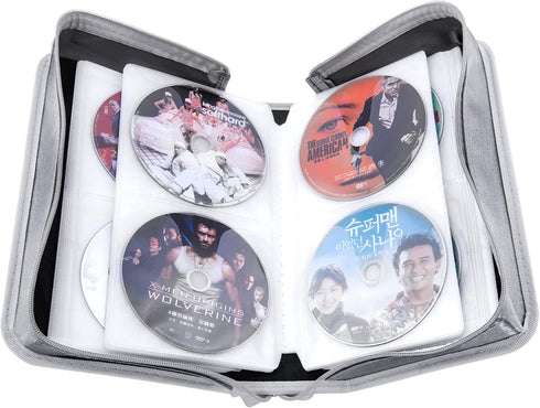 CD/DVD Case Holder, 128 Capacity Media Wallet, Storage Organizer for CD VCD Booklet (Silver)
