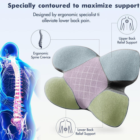 Lumbar Support Pillow for Office Chair, Memory Foam Back Cushion with 3D Mesh Cover for Lower Back Pain Relief
