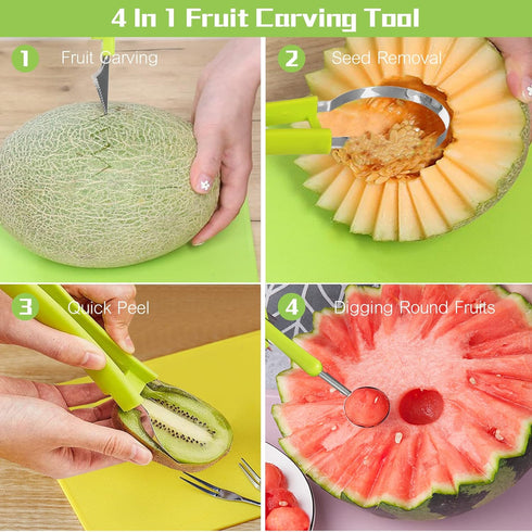14 Pack Melon Baller Scoop Set, 4 in 1 Stainless Steel Fruit Tool Set for Fruit Slicer, Vegetable Cutter
