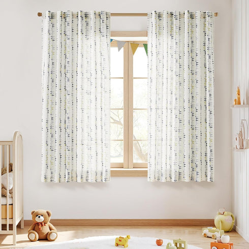 jinchan 63 Inches Set 2 Linen Nursery Curtains for Living Room Boho Curtains for Bedroom Kids Room Long Geometric