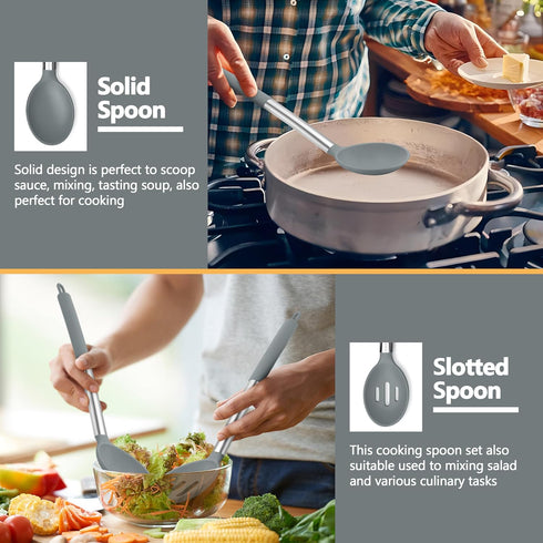 P&P CHEF Kitchen Utensils Set, 4Pcs Silicone Cooking Spatulas, Heat-proof Turner Spoon, Dishwasher Safe, Grey
