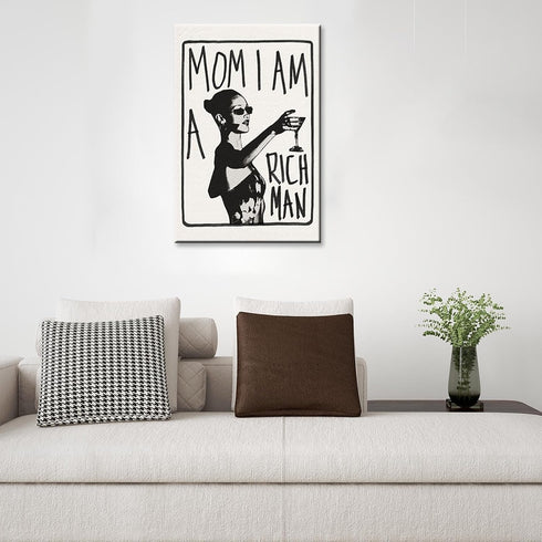 KFDJIG 12x16in Funky Canvas Trendy Wall Art Mom I Am A Rich Man Poster Vintage Black And White Aesthetic Prints