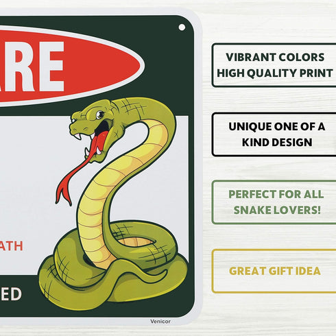 Venicor Snake Sign Decor - 8 x 12 Inches Aluminum - Pet Snake Tank Accessories Tapestry Gifts Poster