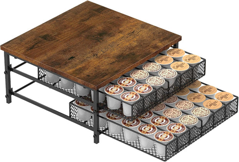 MOOACE Coffee Pod Holder for K Cup - 2 Tier Drawer Holder with Sliding Baskets, 72 Capacity Pods Organizer for Coffee