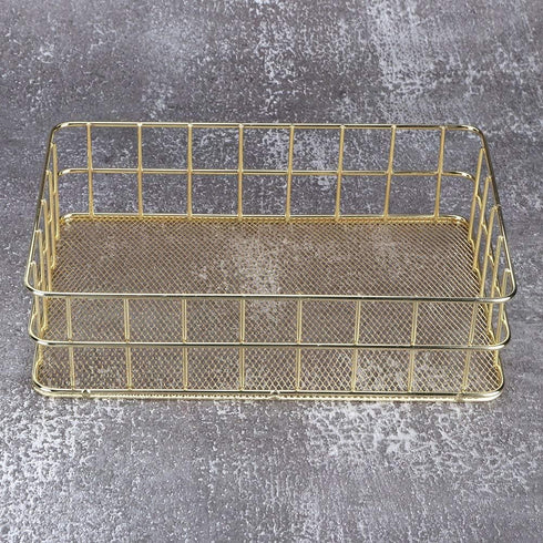 Wire Mesh Basket, Golden Desktop Metal Storage Tray for Home Cosmetic Stationery (9.6 x 6.5 x 2.6in)