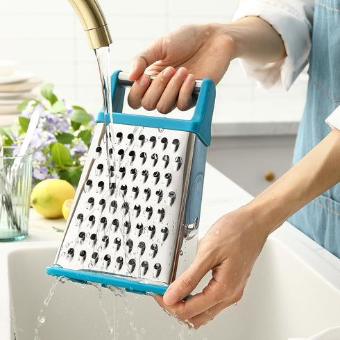 Spring Chef Handheld Stainless Steel XL Parmesan Cheese Grater with Handle - 4 Sided Metal Box Grater for Kitchen