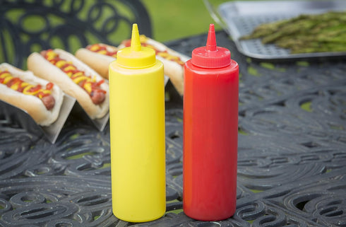 2-Piece Set, 12-Ounce, TableCraft Nostalgia Ketchup and Mustard Dispenser Red/Yellow
