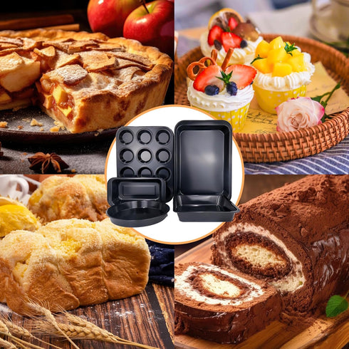 ShellKingdom 5PCS Nonstick Baking Pans Set, Cake Pan, Muffin Pan, Loaf Pan, and Baking Sheets