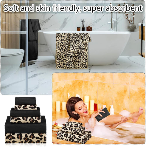 6 Set 2 2 2 Pcs Bathroom Leopard Towel Bath Towels Hand Towels Washcloths, Soft Absorbent Shower Guest Towel Decorative