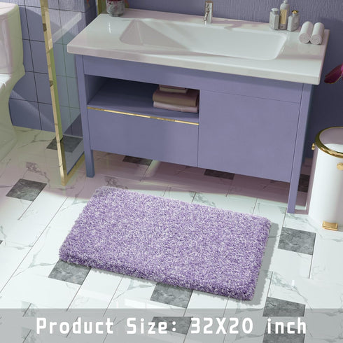 Yimobra Luxury Bathroom Rugs, Fluffy Non Slip Bath Mats, Quick Dry Plush Shower Rugs, 32"x 20", Purple and White