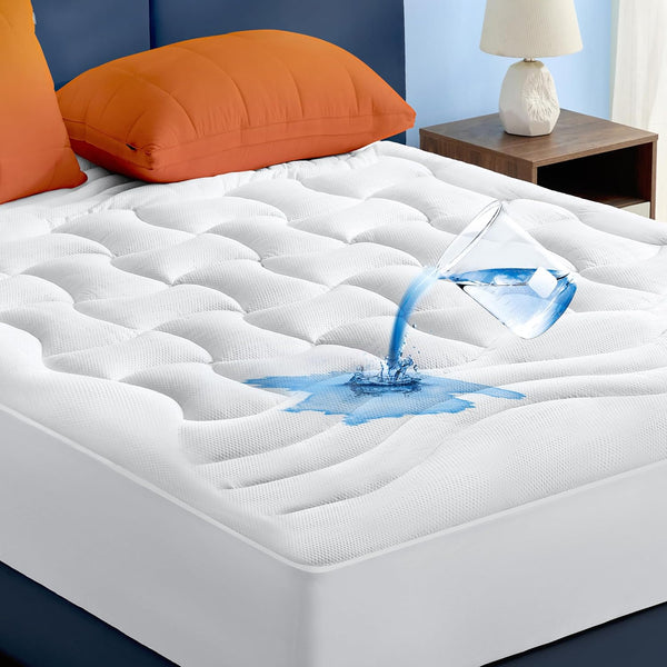 Bedsure Twin Mattress Pad Waterproof, Thick Quilted Fitted Protector with 8-21" Deep Pocket, Soft Mattress Topper for