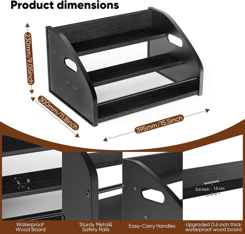 Countertop (3-Tier) Liquor Bottle Organizer Shelf Rustic Display Rack for Wine & Coffee Syrups, Freestanding Bar