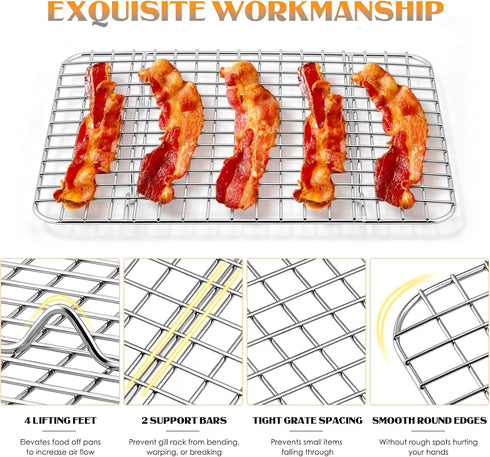 Small Baking Cooling Rack Set of 2, E-far Stainless Steel Toaster Oven Rack for Cooking