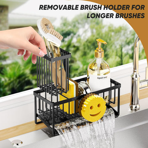 Taugast Sponge Holder for Kitchen Sink,Smiley Face Sink Caddy with Removable Brush Holder,Self-Draining Sponge Caddy