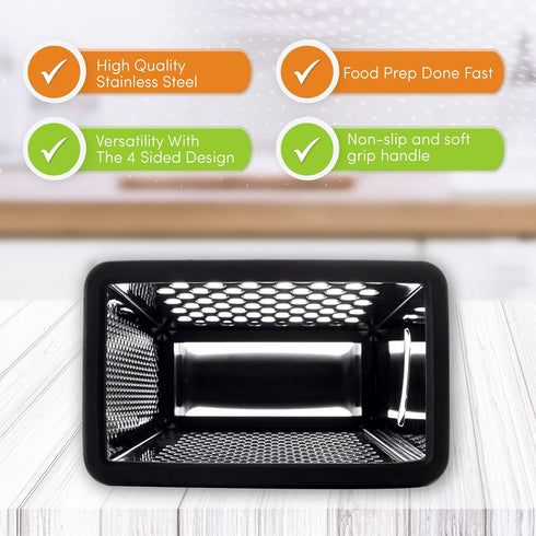 Spring Chef 10" Professional Parmesan Cheese Grater with Container, 4 Sided Kitchen Cheese Shredder, Black Soft Grip