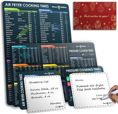 Air Fryer Cooking Times Chart and Instant Pot Cookbooks, 2 Sets of 6 Pcs, Black Magnetic Cheat Sheet