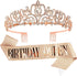 Didder Tiaras for Women, Crystal Rose Gold Birthday Queen Sash, Elegant Princess Crown with Combs for Girls Party