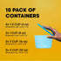 Premium Food Storage Containers, 10 Pack, Permanently Attached Plastic Lid, Space Saving Organization