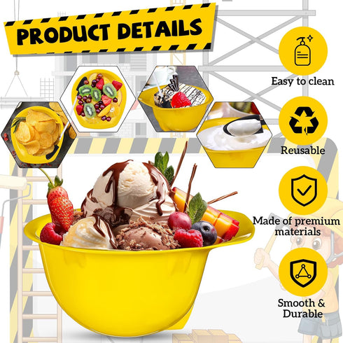 24 Sets 8 oz Uiifan Construction Ice Cream Bowls with Shovel Spoons, Plastic Helmet Dessert Cups Snack Bowls