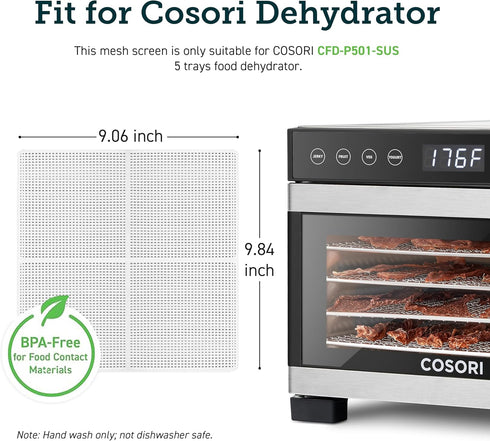 COSORI Food Dehydrator Accessories, for 5-Tray CFD-P501-SUS Only, BPA-Free Plastic Mesh Screens, 2 Pack