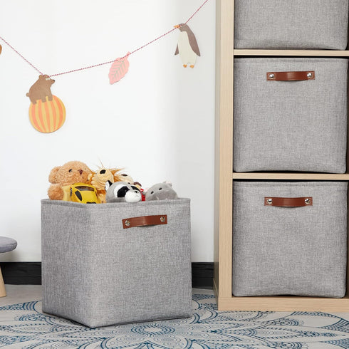 HNZIGE Fabric Storage Cubes Baskets, Set of 4 Foldable Storage Bins with Handles for Organizing, Gray