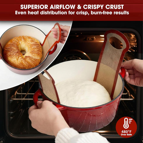 2PCS Set Sourdough Silicone Bread Sling for Dutch Oven, Non-Stick Reusable Baking Mat with Long Handles, Essentials