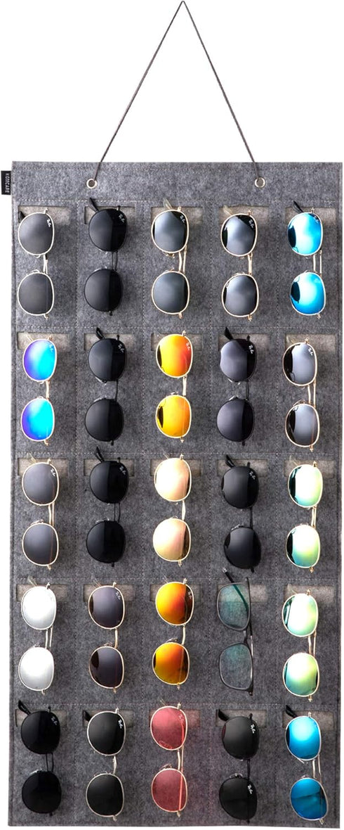 Sunglasses Organizer Storage, Hanging Eyeglasses Wall Pocket Mounted, 25 Slots