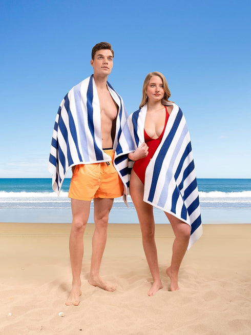 30x60 inch 4 American Soft Linen Cabana Striped Beach Towels, Piece Oversize Pool Towels, Quick Drying Sand Free Swim