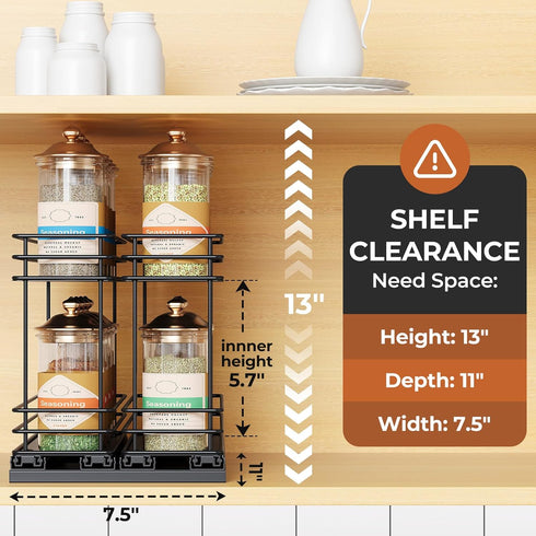 Mystozer 7.08" Wx10.43 Dx8.26 2 2 Pull Out Spice Rack Organizer for Cabinet, Slide Out Spice Racks, Easy to Install, H