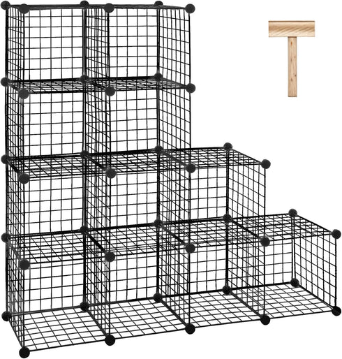 SUPER DEAL Metal Wire Cube Storage Organizer, 12 Cubes DIY Modular Cabinet
