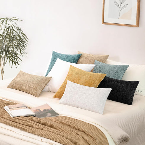 Set 2, Cozy 20x20 Inch, Chenille Throw Pillow Covers of Decorative Textured Solid Accent Pillow Cases, Soft Neutral