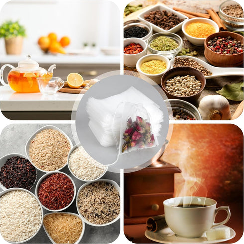 100 Pcs Disposable Loose Tea Bags, Mesh Small Drawstring for Herbs and Spices
