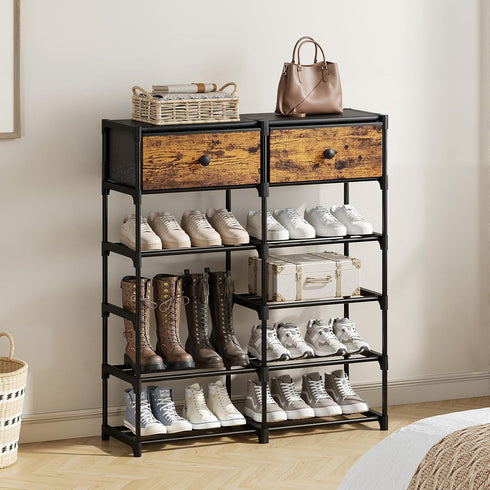 6 2 20-24 Closet Shoe Rack, Tier Shoe Rack Organizer with Large Drawers, Shoe Storage for Pairs, Sturdy Metal Shoe