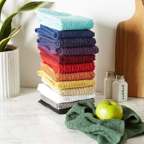 DII Basic Terry Collection Waffle Dishtowel Set, 4 Piece, Solid Nautical Blue, 15x26