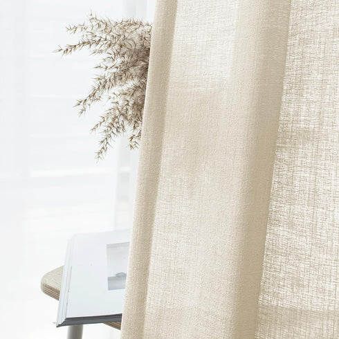 Melodieux Beige Semi Sheer Curtains, 63 Inch Length for Bedroom Living Room, 2 Panels, Light Filtering Home Office