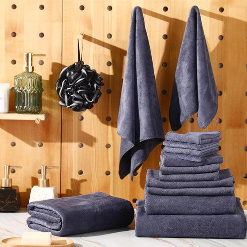 24 Set: 2 4 6 8 4 Mixweer Piece Dark Grey Microfiber Absorbent Towel Oversized Bath Sheets, Bath Towels, Hand